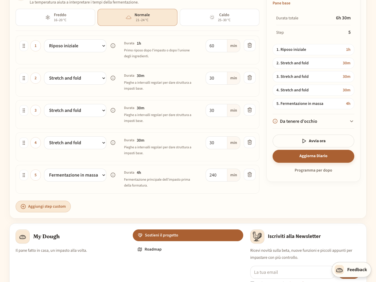 Comando Avvia ora nel riepilogo della Timeline
